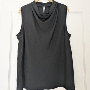 Ann Taylor Factory Black Cowlneck Dressy Sleeveless Shirt/Shell Women's Large
